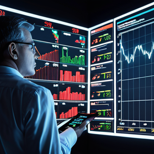**Prompt:** A dynamic and volatile stock market depicted as a challenging "minefield." In the foreground, a thoughtful human investment analyst holds traditional financial charts, while behind them, a futuristic, glowing AI interface rapidly processes complex data. A giant, shimmering question mark hovers over the scene, symbolizing the uncertainty of "high returns" and the evolving role of human vs. artificial intelligence in finance. The atmosphere should convey both risk and potential, with subtle futuristic elements.